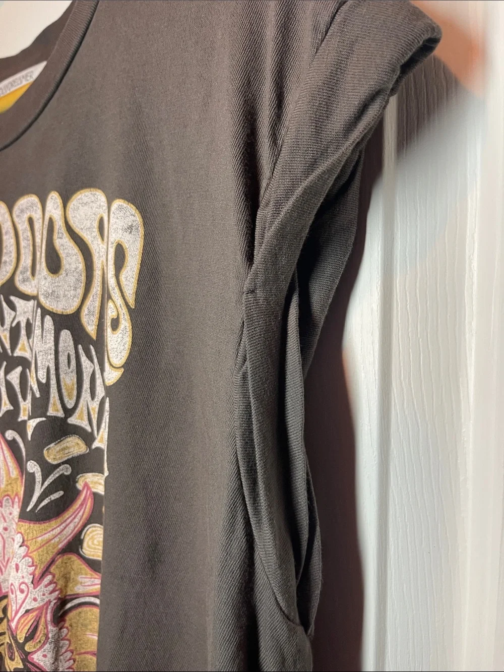 Free People Black Graphic Short Sleeve Tee with Pink & Yellow Sunflower